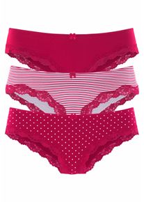 Slip Lascana, Herren, Gr. 40/42, rot (rot, gestreift, uni, gepunktet), Obermaterial: 95% Baumwolle, 5% Elasthan. Spitze: 87% Polyamid, 13% Elasthan, gepunktet, gestreift, unifarben, Unterhosen Slip, aus elastischer Baumwolle mit zarter Spitze, Topseller