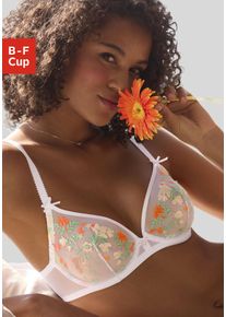 B&uuml;gel-BH Lascana, Damen, Gr. 90, Cup C, wei&szlig; (wei&szlig;, neon), Mesh, Obermaterial: 66% Polyamid, 32% Polyester, 2% Elasthan, BHs B&uuml;gel-BH, mit zarter Blumenstickerei und filigranen Accessoires, sexy Dessous