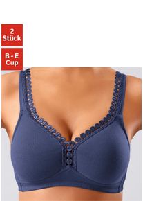 Soft-BH Petite Fleur, Damen, Gr. 95, Cup D, blau (marine, wei&szlig;), Jersey, Obermaterial: 80% Baumwolle, 15% Viskose, 5% Elasthan, BHs Soft-BH, ohne B&uuml;gel, mit dekorativer Zierkante