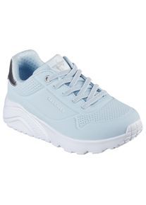 Sneaker Skechers "UNO LITE", M&auml;dchen, Gr. 29, silber (hellblau, silberfarben), Lederimitat, Schuhe Sneaker, Schn&uuml;r,-Plateausneaker mit Metallic, Gr&ouml;&szlig;enschablone zum Download