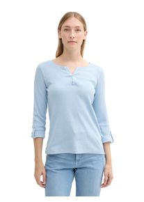Langarmshirt Tom Tailor, Damen, Gr. XS (34), blau (light fjord blau wei&szlig; stripe), Single Jersey, Obermaterial: 97% Baumwolle, 3% Elasthan, gestreift, figurbetont h&uuml;ftlang, Rundhals, eingesetzt,mit Kn&ouml;pfen abgesteppt krempelbar,verstellbar, Shirts Langarmshirt, mit Henley-Ausschnitt