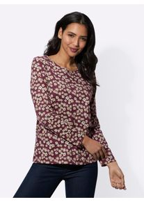 Langarmshirt Classic Basics "Langarm-Shirt", Damen, Gr. 50, rot (bordeaux, burgund, bedruckt), 100% Baumwolle, bedruckt, gebl&uuml;mt, gemustert, mehrfarbig, Rundhals, Shirts Langarmshirt
