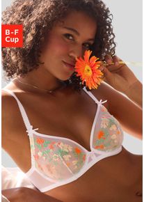 B&uuml;gel-BH Lascana, Damen, Gr. 100, Cup C, wei&szlig; (wei&szlig;, neon), Mesh, Obermaterial: 66% Polyamid, 32% Polyester, 2% Elasthan, BHs B&uuml;gel-BH, mit zarter Blumenstickerei und filigranen Accessoires, sexy Dessous