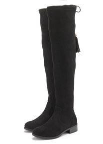 Overkneestiefel Lascana "Stiefel, Langschaftstiefel", Damen, Gr. 41, Varioschaft, schwarz, Obermaterial: 100% Textilmaterial. Decksohle: 100% Lederimitat. Futter: 100% Textilmaterial. Laufsohle: 100% Synthetik, unifarben, Schuhe Overkneestiefel, mit elastischem Weitschaft und raffiniertem Flechtdetail