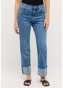 Straight-Jeans Angels "LARA TU", Damen, Gr. 46, L&auml;nge 28, light blau random used, Denim/Jeans, Obermaterial: 91% Baumwolle, 6% Polyester, 3% Elasthan, straight fit lang, Jeans Straight-Jeans, mit umgeschlagenem Bein