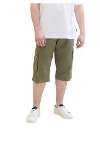 3/4-Hose Tom Tailor PLUS, Herren, Gr. 46, N-Gr, gr&uuml;n (olive geometric structure), Web, Obermaterial: 100% Baumwolle, unifarben, bequem kniebedeckend, Hosen 3/4-Hose, mit Cargo-Taschen