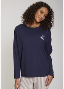Langarmshirt Vivance Dreams, Damen, Gr. 32/34, blau (dunkelblau), Single Jersey, Obermaterial: 50% Baumwolle, 50% Viskose, unifarben, loose fit h&uuml;ftlang, Rundhals, abgesteppt, Shirts Langarmshirt, mit kleinem Brust-Print