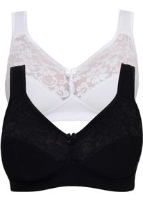 B&uuml;gelloser BH SuSa "Basic", Damen, Gr. 85, Cup D, schwarz (wei&szlig;, schwarz), Spitze, Obermaterial: 76% Baumwolle, 18% Polyamid, 6% Elasthan, Basic, BHs B&uuml;gelloser BH, Spitze, gen&auml;hte Cups, Baumwollmix, elastisch, BH-Set