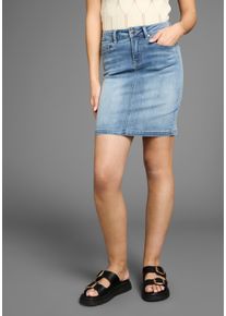 Jeansrock Arizona "Ultra-Stretch", Damen, Gr. 44, blau (blau used), Denim/Jeans, Obermaterial: 74% Baumwolle, 24% Polyester, 2% Elasthan, unifarben, Basic, kniefrei, R&ouml;cke Jeansrock, extra eng geschnitten