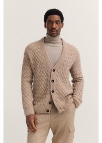 Cardigan Bugatti "Regular Fit", Herren, Gr. XL, 30, beige, Strick, 47% Polyacryl, 21% Polyamid, 16% Alpaka, 16% Wolle, Flechtoptik, regular fit, V-Ausschnitt, Rippb&uuml;ndchen, Strickjacken Cardigan, mit V-Ausschnitt & Flechtoptik