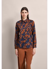 Langarmbluse Bugatti, Damen, Gr. 36, blau (marine), 100% Baumwolle, unifarben, normal, ohne Ausschnitt, 1-Knopf-Manschette, Blusen Langarmbluse, mit grafischem Print