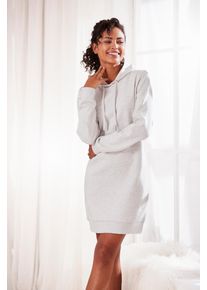 Sweatkleid Vivance, Damen, Gr. 32/34, N-Gr, grau (grau meliert), Sweatware, Obermaterial: 80% Baumwolle, 20% Polyester, bestickt, meliert, l&auml;ssig geschnitten ca. Mitte Oberschenkel, Rippb&uuml;ndchen, Kleider Sweatkleid, mit Loungewear Stickerei, Loungekleid