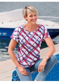 Schlupfbluse Classic Basics, Damen, Gr. 42, rot (ecru, rot, bedruckt), 100% Polyester, gemustert, kariert, mehrfarbig, Rundhals, Blusen Schlupfbluse