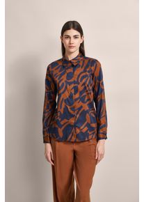 Langarmbluse Bugatti, Damen, Gr. 38, blau (marine), 100% Baumwolle, unifarben, normal, ohne Ausschnitt, 1-Knopf-Manschette, Blusen Langarmbluse, mit grafischem Print