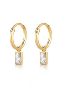 Paar Ohrh&auml;nger Elli "Ohrringe Creolen Einh&auml;nger Zirkonia Rechteck 925 Silber" Gr. 21, gold, Ohrringe, Damen, mit Stein, Silber 925 (Sterlingsilber), Paar Ohrh&auml;nger