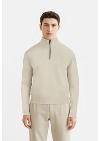 Strickpullover BOSS Orange "Kwinter", Herren, Gr. XXL, light beige271, Strick, Obermaterial: 40% Schurwolle, 40% Wolle, 20% Polyamid, unifarben, relaxed fit normal, hoch geschlossener Ausschnitt, B&uuml;ndchen, Pullover Strickpullover, Troyer-Kragen, Rippstrick, relaxed fit