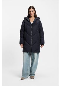 Steppmantel BOSS Orange "Piapolly Premium Damenmode", Damen, Gr. 42, blau (dunkelblau 408), Web, Obermaterial: 100% Polyamid, unifarben, gerade ca. Mitte Oberschenkel, M&auml;ntel Steppmantel, mit Kapuze, Chevron-Steppung