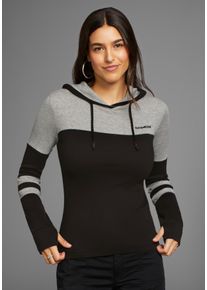 Kapuzenshirt Kangaroos, Damen, Gr. 48/50, schwarz (schwarz, grau), Rippware, Obermaterial: 100% Baumwolle. Einsatz: 90% Baumwolle, 10% Viskose, k&ouml;rpernah h&uuml;ftbedeckend, angesetztes B&uuml;ndchen mit Daumenl&ouml;chern, Shirts Kapuzenshirt, mit Colorblock, Topseller