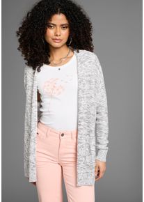 Strickjacke Kangaroos, Damen, Gr. 32/34, wei&szlig; (grau, wei&szlig;, meliert), Strick, Obermaterial: 50% Baumwolle, 50% Polyacryl, meliert, weit h&uuml;ftbedeckend, ohne Ausschnitt, angeschnitten Rippb&uuml;ndchen, Strickjacken Strickjacke, in meliertem Obermaterial