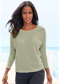 Langarmshirt Vivance "aus weichem Strukturstrick", Damen, Gr. 40/42, gr&uuml;n (khaki), Strick, Obermaterial: 70% Polyester (REPREVE), 30% Viskose, unifarben, Basic, bequem, Rundhals, Shirts Langarmshirt, aus b&uuml;gelfreier Qualit&auml;t