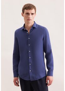 Businesshemd Seidensticker "Slim", Herren, Gr. L (42), normale &Auml;rmell&auml;ngen, blau (mittelblau), 100% Leinen, unifarben, slim fit, 2-Knopf-Manschette, Hemden Businesshemd, Slim 1/1 Kentkragen Uni