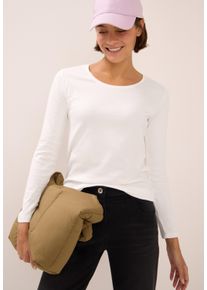 Langarmshirt Cecil "Style Pia", Damen, Gr. S (38), wei&szlig; (vanillewei&szlig;), Jersey, Obermaterial: 100% Baumwolle, unifarben, regular fit normal, Rundhals, gerader Abschluss, Shirts Langarmshirt, Topseller