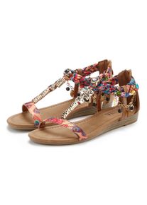 Sandale Lascana "Sommerschuh, Sandalette", Damen, Gr. 40, bunt (rosa, camelfarben), Obermaterial: 50% Lederimitat, 50% Textilmaterial. Decksohle: 100% Lederimitat. Futter: 100% Lederimitat. Laufsohle: 100% Synthetik, mehrfarbig, Schuhe Sandale, mit Schmuckkettchen und Schmucksteinen im Festival-Look VEGAN