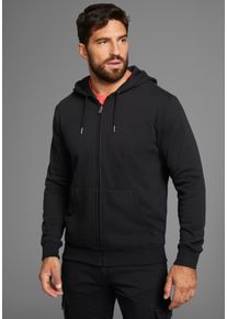 MAN'S WORLD Kapuzensweatjacke MAN'S WORLD, Herren, Gr. XL (56/58), schwarz, angeraute Sweatware, Obermaterial: 60% Baumwolle, 40% Polyester. Kapuzenfutter: 60% Baumwolle, 40% Polyester, unifarben, Basic, normal, angesetztes B&uuml;ndchen, Sweatjacken Kapuzensweatjacke, mit Taschen, Topseller