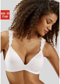 Push-up-BH Lascana, Damen, Gr. 85, Cup A, beige (creme), Microtouch, Obermaterial: 60% Polyamid, 35% Polyester, 5% Elasthan, BHs Push-up-BH, ohne B&uuml;gel mit wundersch&ouml;nen Spitzentr&auml;gern, Dessous, Topseller