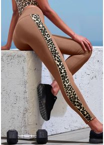 active by Lascana Leggings LASCANA ACTIVE, Damen, Gr. S (36/38), N-Gr, braun (camel), Obermaterial: 95% Baumwolle, 5% Elasthan, unifarben mit Farbeins&auml;tzen, figurbetont lang, Hosen Leggings, Eins&auml;tze mit Leopardenmuster an den Beinen, Topseller
