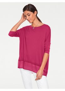 Oversize-Shirt Heine "Oversized Shirt", Damen, Gr. 40/42, pink, 95% Viskose, 5% Elasthan, Chiffon:100% Polyester, unifarben, Rundhals, Shirts Oversize-Shirt