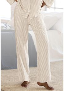 Pyjamahose Lascana, Damen, Gr. 46, N-Gr, beige (beige, wei&szlig;, gemustert), Web, Obermaterial: 100% Viskose, gemustert, weit lang, Hosen Pyjamahose, mit edlem Allover-Muster