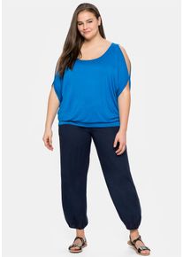 Schlupfhose sheego, Damen, Gr. 44, Normalgr&ouml;&szlig;en, blau (marine), 100% Viskose, unifarben, Hosen Schlupfhose