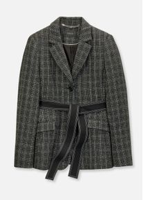 Madeleine Mode Jackenblazer MADELEINE "Blazer Blazer mit G&uuml;rtel", Damen, Gr. 38, schwarz (schwarz, wollwei&szlig;), Obermaterial: 56% Polyester PES. 29% Polyacryl PAN. 7% Baumwolle CO. 4% Viskose CV. 2% Polyamid PA., Modern, tailliert, Blazer Jackenblazer