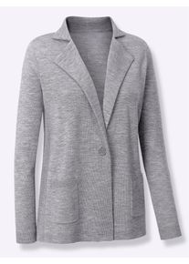 Jacquardstrickjacke CREATION L PREMIUM, Damen, Gr. 44, grau (steingrau, meliert), 100% Schurwolle, unifarben, Strickjacken Jacquardstrickjacke