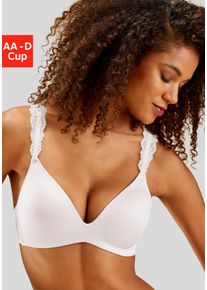 Push-up-BH Lascana, Damen, Gr. 75, Cup A, beige (creme), Microtouch, Obermaterial: 60% Polyamid, 35% Polyester, 5% Elasthan, BHs Push-up-BH, ohne B&uuml;gel mit wundersch&ouml;nen Spitzentr&auml;gern, Dessous, Topseller