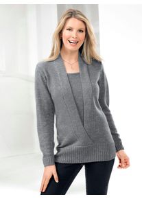 2-in-1-Pullover Classic Basics "Pullover", Damen, Gr. 46, grau (grau, meliert), 90% Polyacryl, 10% metallisierte Fasern, meliert, figurumspielend, Pullover 2-in-1-Pullover