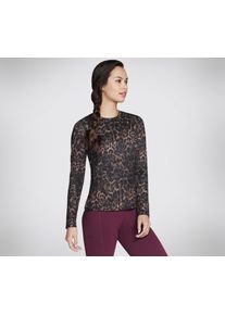 Langarmshirt Skechers "NATURAL CHEETAH", Damen, Gr. M (38/40), braun (natural cheetah), Obermaterial: 92% Polyester, 8% Elasthan, Rundhals, Shirts Langarmshirt