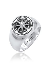 Siegelring Kuzzoi "Ring Herren Siegelring Kompass 925 Silber" Gr. 66, silber, Fingerringe, Damen, 66, ohne Stein, Silber 925 (Sterlingsilber), Siegelring