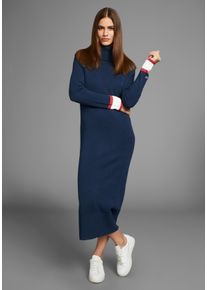 Strickkleid HECHTER PARIS, Damen, Gr. 36, N-Gr, blau (navy), Feinstrick, Obermaterial: 50% Viskose, 28% Polyester, 22% Polyamid, unifarben, figurumspielend wadenlang, hoch geschlossener Ausschnitt, Raglan&auml;rmel extrabreites B&uuml;ndchen, Kleider Strickkleid, mit Kontraststreifen