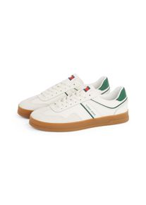 Sneaker Tommy Jeans "THE GREENWICH LEATHER", Herren, Gr. 44, gr&uuml;n (ivory, gr&uuml;n), Veloursleder, Schuhe Sneaker, Freizeitschuh, Halbschuh, Schn&uuml;rschuh mit kontrastfarbenen Details