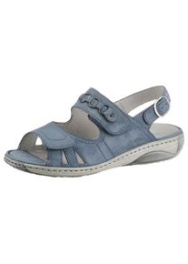 Waldl&auml;ufer Riemchensandale WALDL&Auml;UFER "GARDA", Damen, Gr. 6,5, blau (jeansblau), Nubukleder, unifarben, Schuhe Riemchensandale, Sommerschuh, Sandalette, Keilabsatz, mit Druckknopf, G-Weite