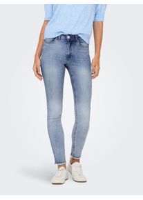 Ankle-Jeans Only "ONLBLUSH MID SK ANK RAW DNM REA694 NOOS", Damen, Gr. M (38), L&auml;nge 34, blau (medium blau), Denim/Jeans, Obermaterial: 92% Baumwolle, 6% Elastomultiester, 2% Elasthan, Abriebeffekte, skinny fit, Jeans Ankle-Jeans