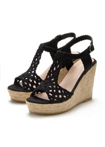 Keilsandalette Lascana, Damen, Gr. 40, schwarz, Obermaterial: 100% Textilmaterial. Decksohle: 100% Lederimitat. Laufsohle: 100% Synthetik, unifarben, Schuhe Keilsandalette, Riemchensandale mit Keilabsatz und Flecht-Struktur VEGAN, Topseller