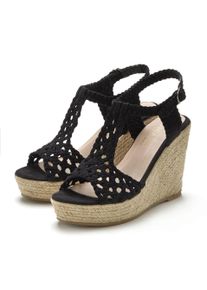 Keilsandalette Lascana, Damen, Gr. 41, schwarz, Obermaterial: 100% Textilmaterial. Decksohle: 100% Lederimitat. Laufsohle: 100% Synthetik, unifarben, Schuhe Keilsandalette, Riemchensandale mit Keilabsatz und Flecht-Struktur VEGAN, Topseller