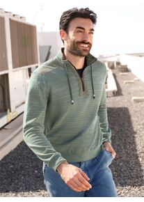 Sweatshirt Marco Donati, Herren, Gr. 64/66, gr&uuml;n (khaki, meliert), 85% Baumwolle, 15% Polyester, meliert, Sweatshirts Sweatshirt