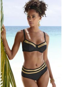 B&uuml;gel-Bikini-Top Lascana "Elodie", Damen, Gr. 46, Cup F, gold (schwarz, goldfarben), Recycling-Polyamid, unifarben mit Farbeinsatz, Bikini-Oberteile B&uuml;gel-Bikini-Top, mit trendigem Materialeinsatz