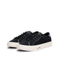Sneaker Tommy Hilfiger "TH HI VULC STREET CANVAS", Herren, Gr. 45, blau (dunkelblau), Textil, unifarben mit Farbeinsatz, Schuhe Sneaker, Freizeitschuh, Halbschuh, Schn&uuml;rschuh mit Logoflag im Plateau