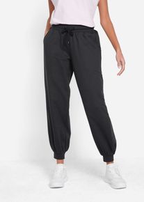 Jogginghose bonprix, Damen, Gr. 44/46 (L), N-Gr, schwarz, Obermaterial: 60% Baumwolle, 40% Polyester, loose fit, Hosen Jogginghose, aus Baumwolle und Polyester, lockere Passform, elastische B&uuml;ndchen