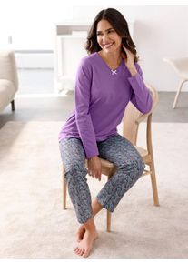 Schlafhose, Damen, Gr. 44/46, Normalgr&ouml;&szlig;en, lila (steingrau, lila, bedruckt), 100% Baumwolle, gemustert, mehrfarbig, Hosen Schlafhose